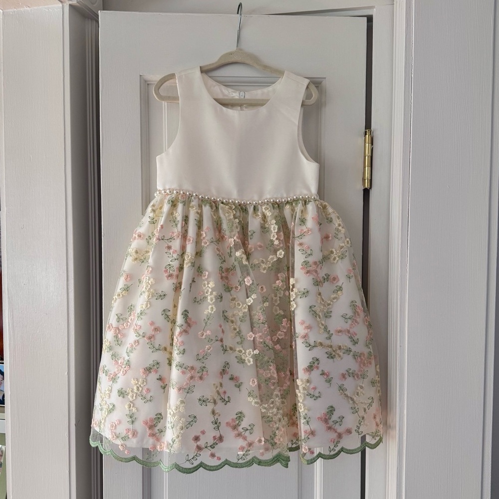 American Princess White and Embroidered Floral Girl's Dress Size 4